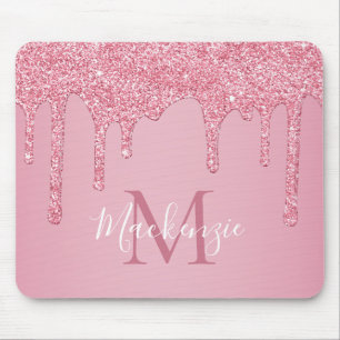 Mousepad Girly Pink Sparkle Glitter Monograma