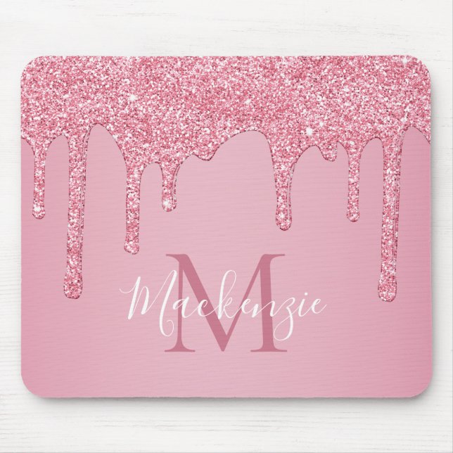 Mousepad Girly Pink Sparkle Glitter Monograma (Frente)