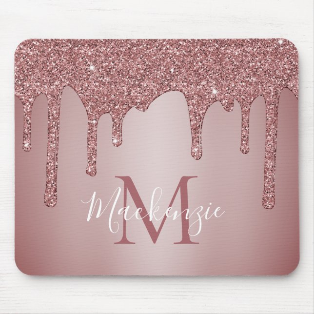 Mousepad Girly Pink Sparkle Glitter Monograma (Frente)