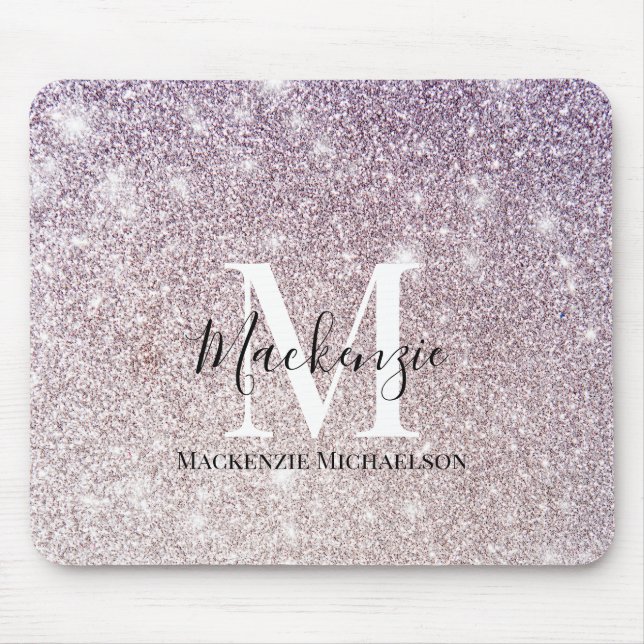 Mousepad Girly Purple Ombre Glitter Monograma Nome (Frente)