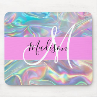 Mousepad Girly Rainbow Holographic Nome do Monograma Irides