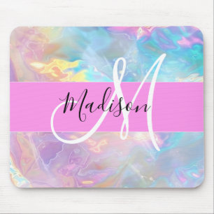 Mousepad Girly Rainbow Holographic Nome do Monograma Irides