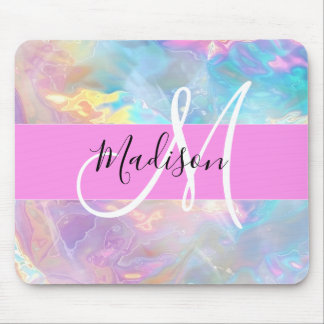 Mousepad Girly Rainbow Holographic Nome do Monograma Irides