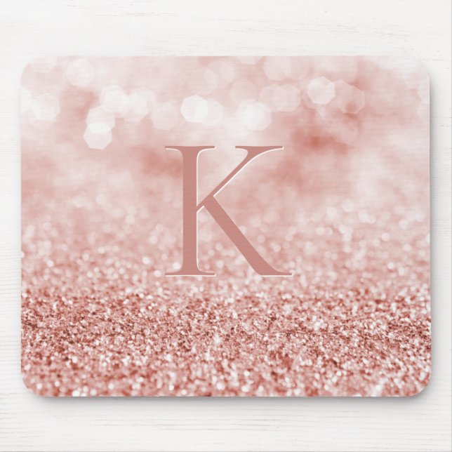 Mousepad Girly Rosa Dourado Glitter Shiny Bokeh Monograma (Frente)