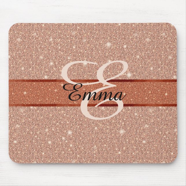 Mousepad Girly Rosa Dourado Monograma (Frente)