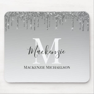 Mousepad Girly Silver Cinza Glitter Nome do Monograma