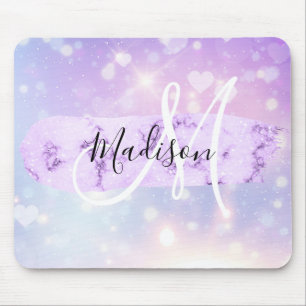 Mousepad Girly Sparkly Unicorn Rainbow Hearts Monograma