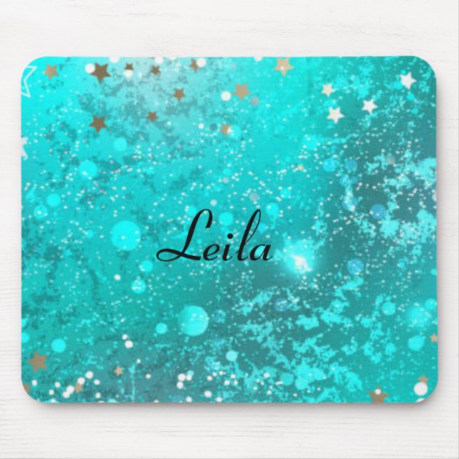 Mousepad Girly Teal Aqua Blue Glitter Sparkle Monographic N (Frente)