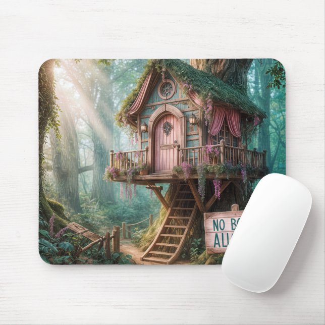 Mousepad Girly Treehouse com um Sinal Engraçado em uma Flor (Com mouse)