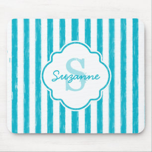 Mousepad Girly Turquoise Pains Stripes Monograma e Nome