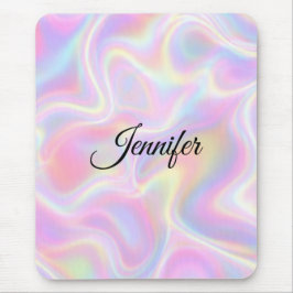 Mousepad Girly Vibrant Pastel Holographic Swirl Design     