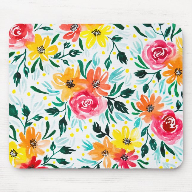 Mousepad Girly Watercolor Floral Illustration Design (Frente)