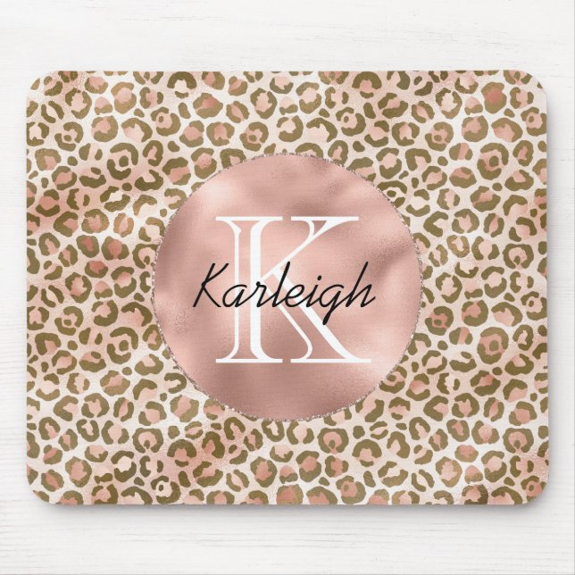 Mousepad Giry Peach Brown Leopard Imprime Monograma (Frente)