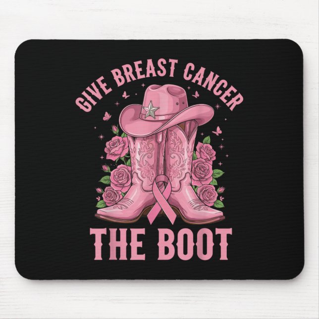 Mousepad Give Breast Cancer The Boot Cowgirl Cancer Awarene (Frente)