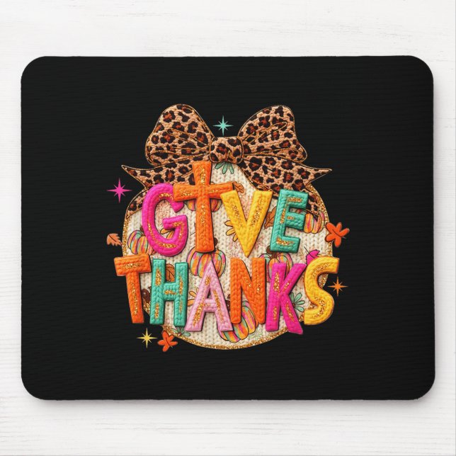 Mousepad Give Thanks, Fall Leopard Coquette Bow, Preppy Tha (Frente)