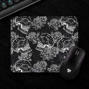 Mousepad Giz Rosa do crânio   Funky Black Gótica White Gr
