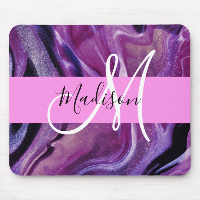 Mousepad Glam Abstract Textura de Brilho Roxo Monograma Ros (Frente)