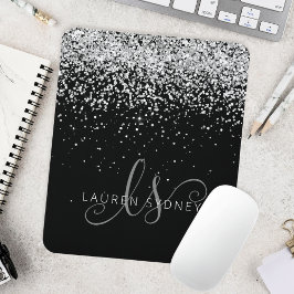 Mousepad Glam Black Silver Glitter Monograma