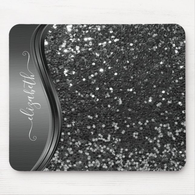 Mousepad Glam Bling Personalizado Glitter Caligrafia Azul (Frente)