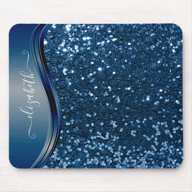Mousepad Glam Bling Personalizado Glitter Caligrafia Azul (Frente)