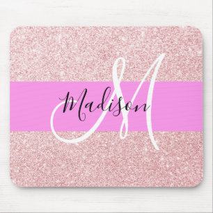 Mousepad Glam Blush Rosa Dourado Brilho Monograma