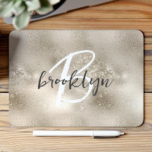 Glam Champagne Dourado Monograma de Script Tendenc