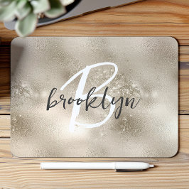 Mousepad Glam Champagne Gold Trendy Script Monogram 