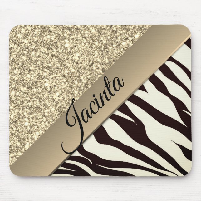 Mousepad Glam Dourado de Zebra Exótica (Frente)