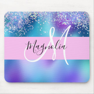 Mousepad Glam Holographic Sereia Glitter Sparkle Monograma