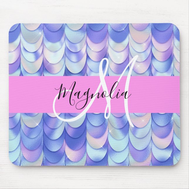 Mousepad Glam Iridescent Blue Scalid Nome Monograma (Frente)