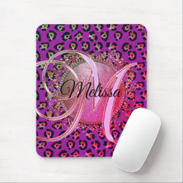 Mousepad Glam Leopard Pink e Monograma Roxo