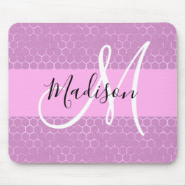 Mousepad Glam Lilac Metálico Rosa Honeycomb Monograma Nome
