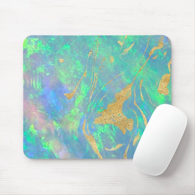 Mousepad Glam Moderno Marble Dourado Azul Opal (Com mouse)
