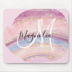 Mousepad Glam Ouro Rosa Azul Monograma de Pedra Preciosa Pi