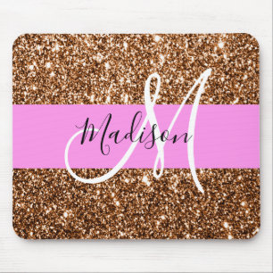 Mousepad Glam Pink & Bronze Gliters Espalha Monograma Nome