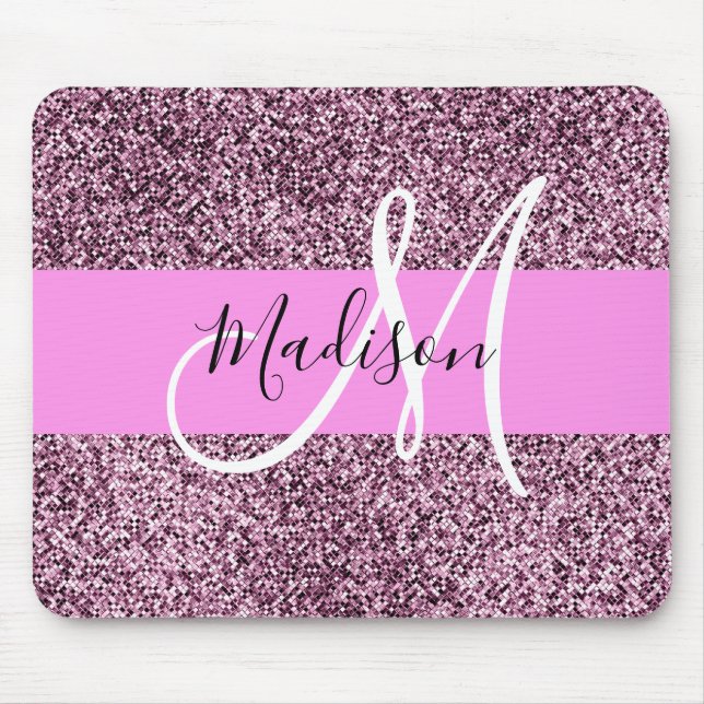 Mousepad Glam Pink & Violet Glitter Sparkles Monogram Name (Frente)
