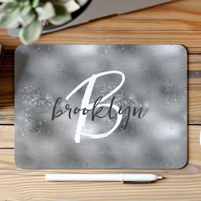Mousepad Glam Prata Monograma Tendente em Script  (Criador carregado)