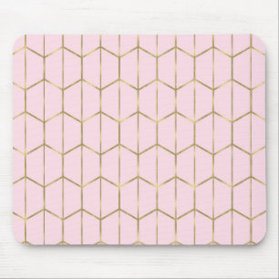 Mousepad Glama Dourado e Geométrico do Hexágono Rosa Boho
