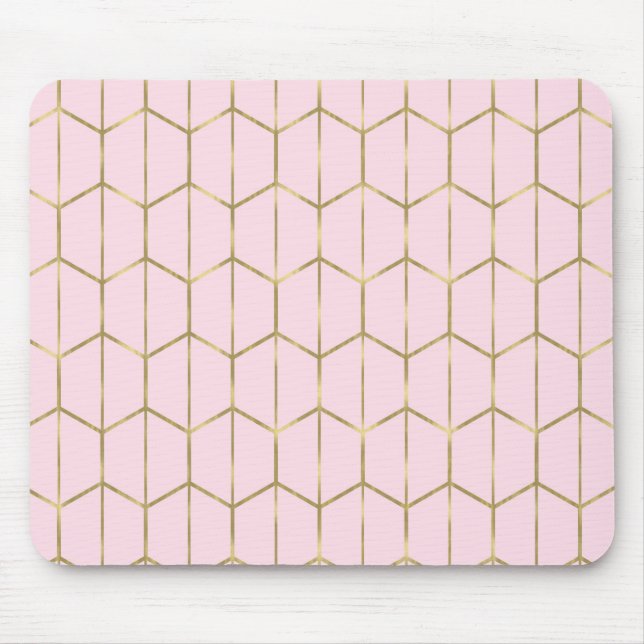Mousepad Glama Dourado e Geométrico do Hexágono Rosa Boho (Frente)