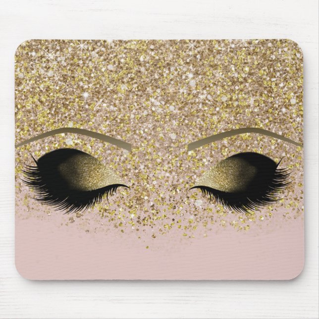 Mousepad Glama Moderno Rosa e Dourado Brilhante Maqueia Pis (Frente)