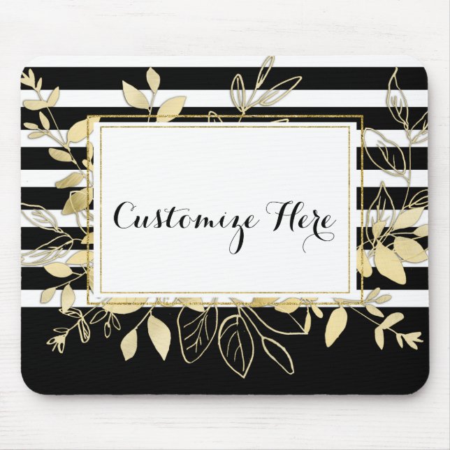 Mousepad Glamor de Glamor de Folhas Douradas Modernas a Pre (Frente)