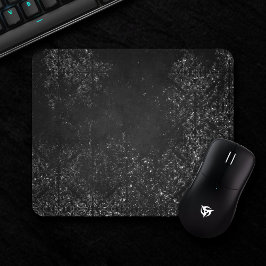 Mousepad Glimmery Onyx Grunge | Silvery Black Glam Damask