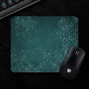 Mousepad Glimmery Teal Damask Grelha verde-escura rica