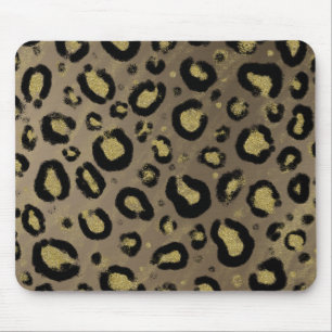 Mousepad Gliteira Dourada castanha e Impressão de Leopardo