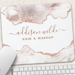 Mousepad Glitor de Agato de Mármore Branco Chic Rosa Dourad<br><div class="desc">Chic White Marble Agate Rosa Glitter Mouse Dourado. Perfeito para um salão de beleza,  cabeleireiro,  maquiador ou cosmetólogo.</div>
