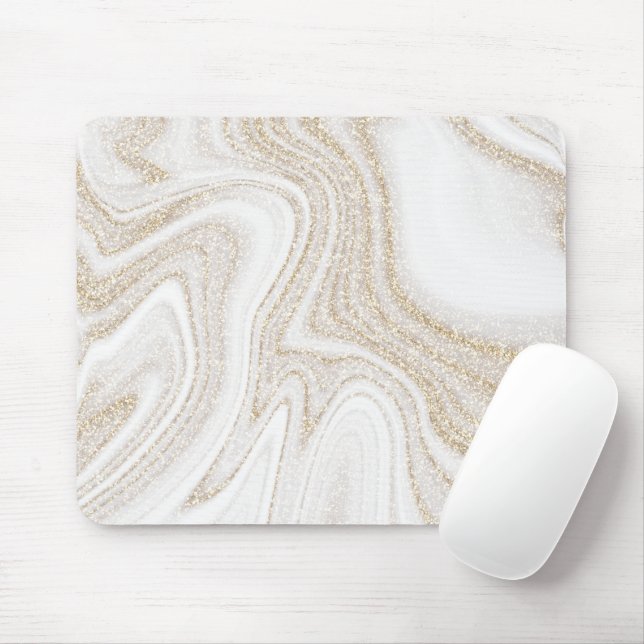 Mousepad Glitor de ouro branco moderno (Com mouse)