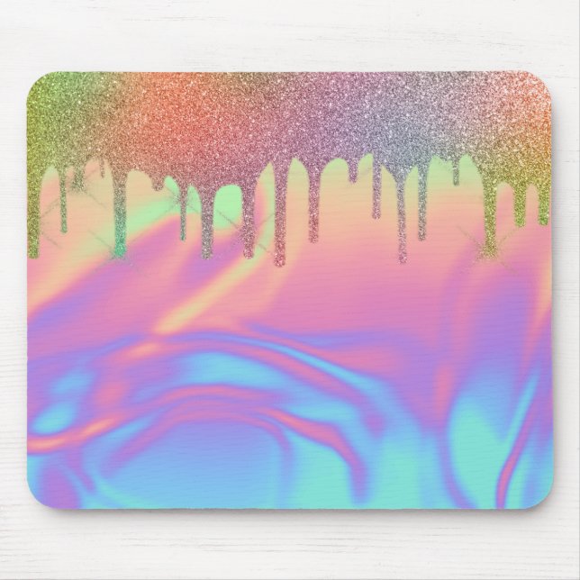 Mousepad Glitter Arco-Íris legal Dobras Ombre Holográfico (Frente)