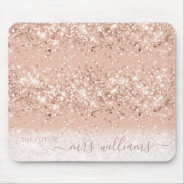 Mousepad Glitter Blush Pink Rose Dourado Futuro Sra. Bride