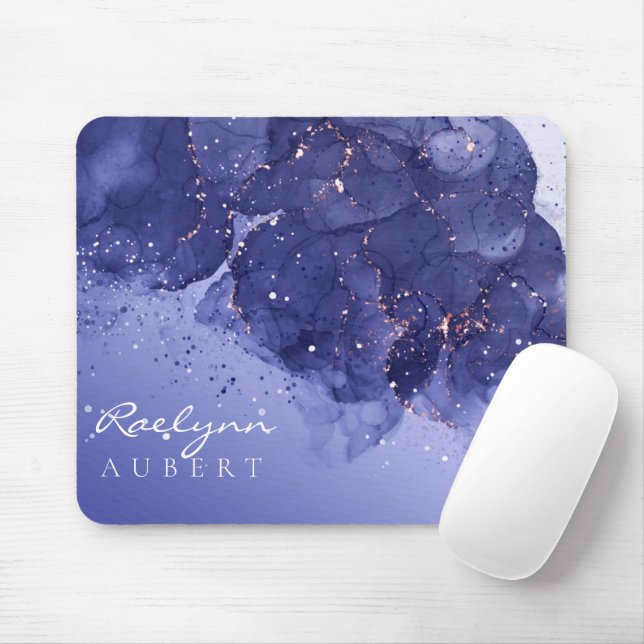Mousepad Glitter de Ink Violeta Escuro de Cor de Água Perso (Com mouse)
