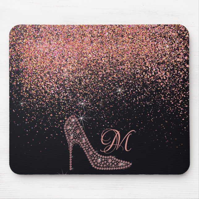 Mousepad Glitter Diamante Brilhante Rosa Dourado (Frente)